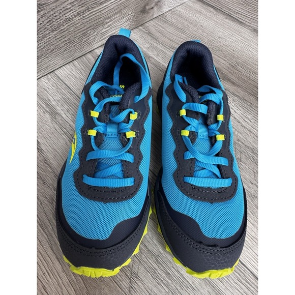Saucony Kids Boys Peregrine KDZ Shoes Athletic Sneakers Blue/Citron Size 1M - Picture 3 of 14
